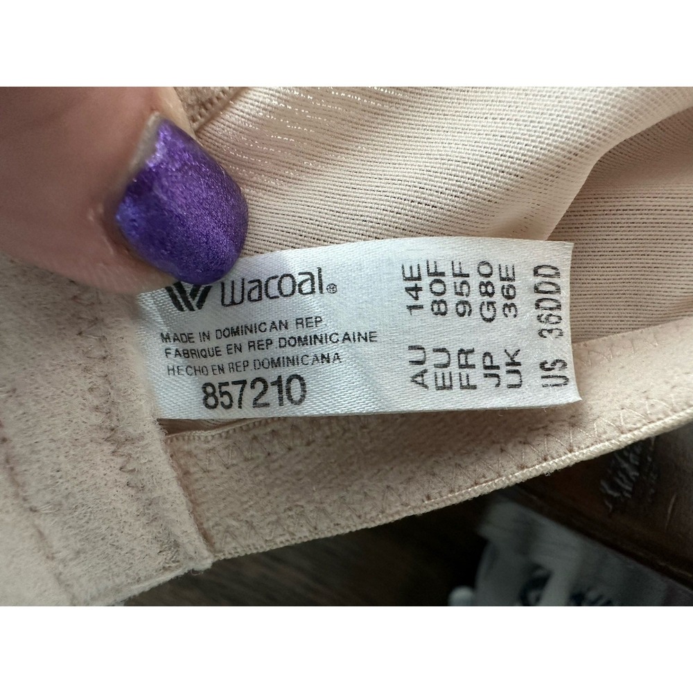 Wacoal Bra Womens Size 36DDD Underwire Beige Lace Full Coverage Hook Loop #EE7-1 - Picture 4 of 6